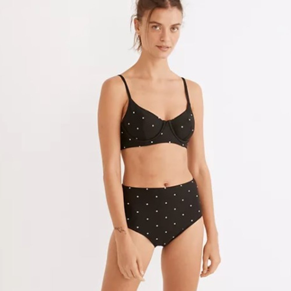 Madewell Second Wave Retro High-Waisted Bikini Bottom in Square Spots MD331